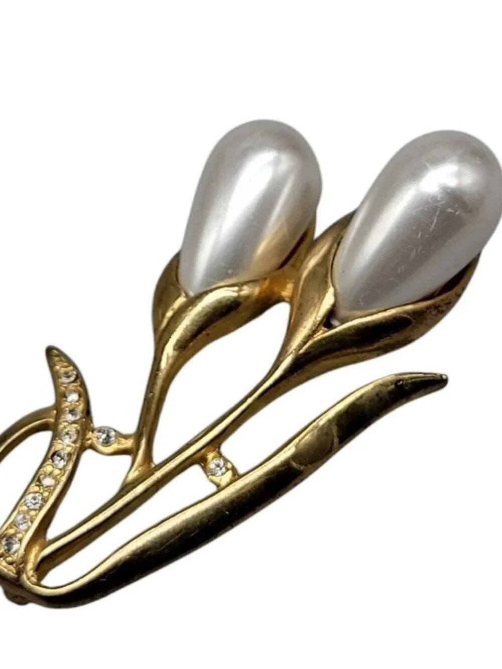Mi Amore Brooch Calla Lilly Flower Gold Tone Faux Pearl Rhinestone Vintage